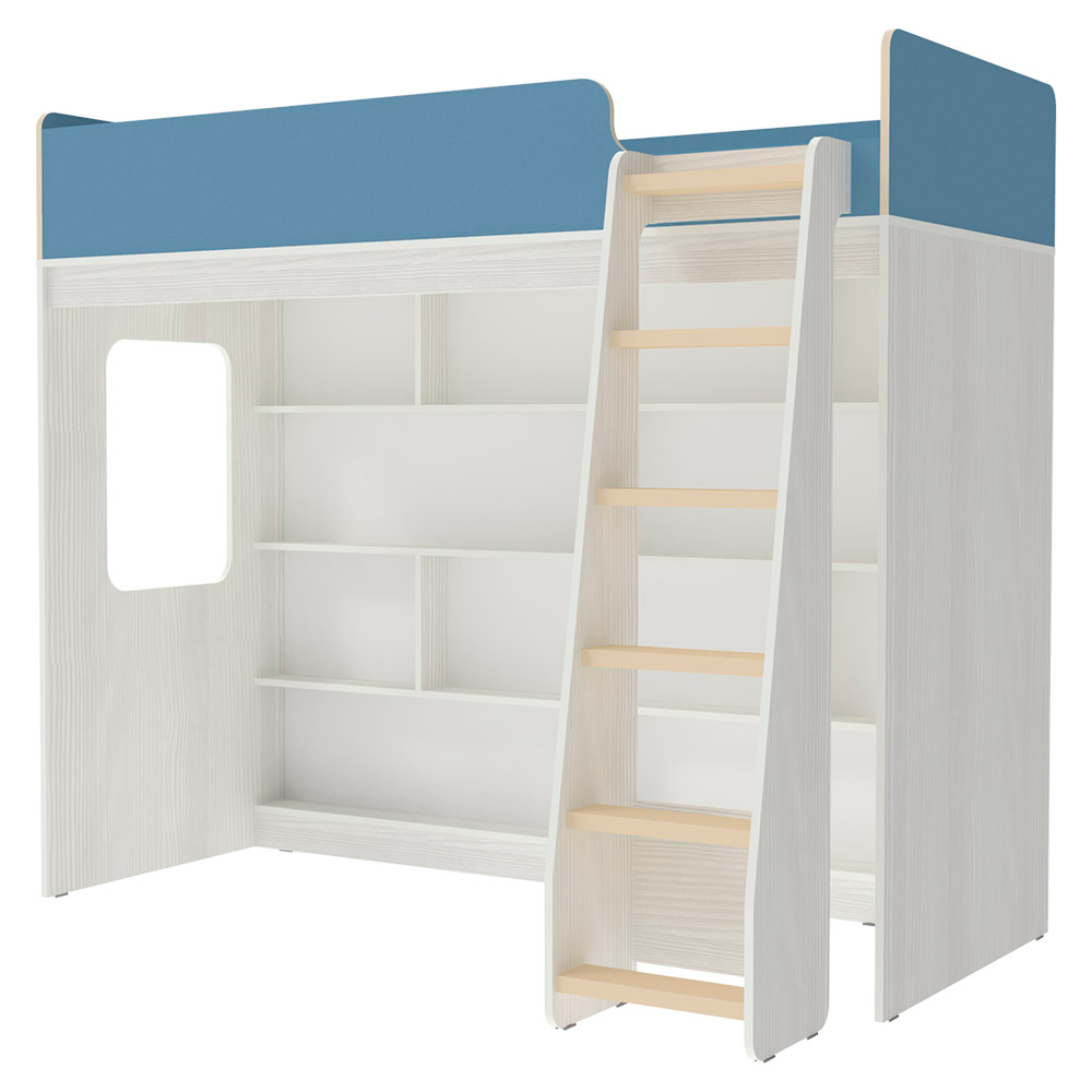 Кровать-чердак КарИВи Л-C601.2 80х190 Белое Дерево Светло-синий, голубой