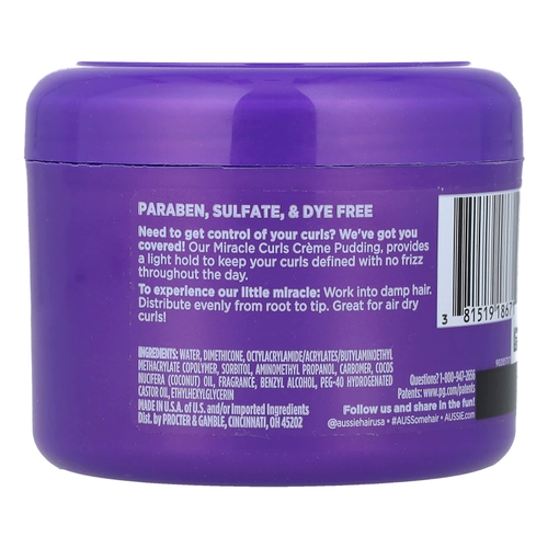 Aussie, Miracle Curls, крем-пудинг с кокосовым маслом, 225 мл (7,6 жидк. Унции)