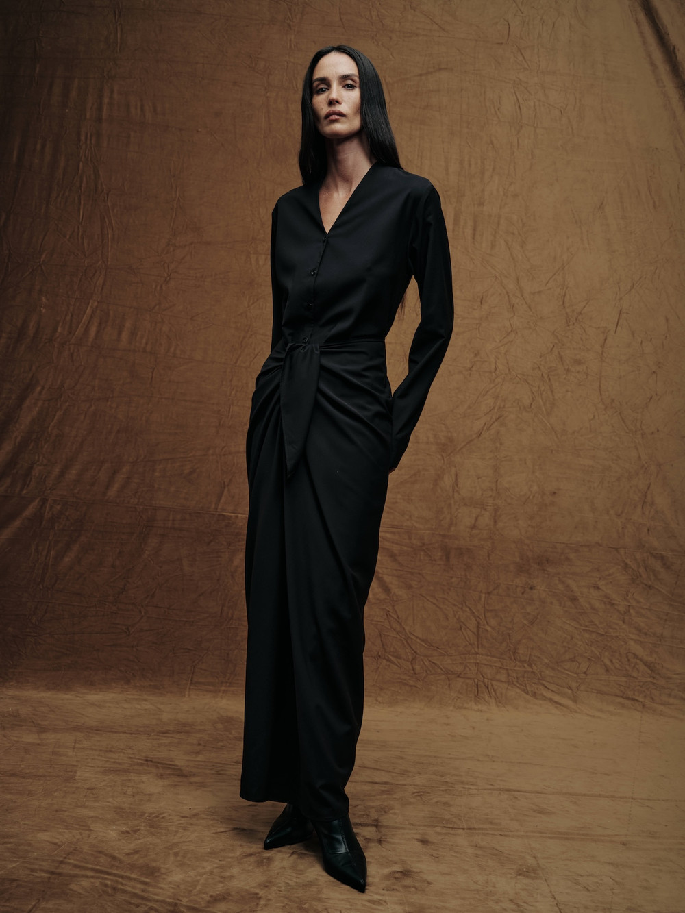 Платье с узлом из костюмной ткани