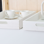 Набор деревянных подносов 38х28 см в стиле рустик (состаренный), 2 шт, столики для завтрака в постель Флоутард, для кухни, белый