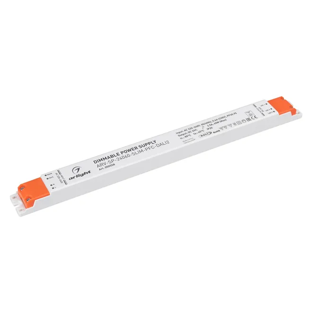 Блок питания ARV-SP-24060-SLIM-PFC-DALI2 (24V, 2.5A, 60W) (Arlight, IP20 Пластик, 5 лет) 050558
