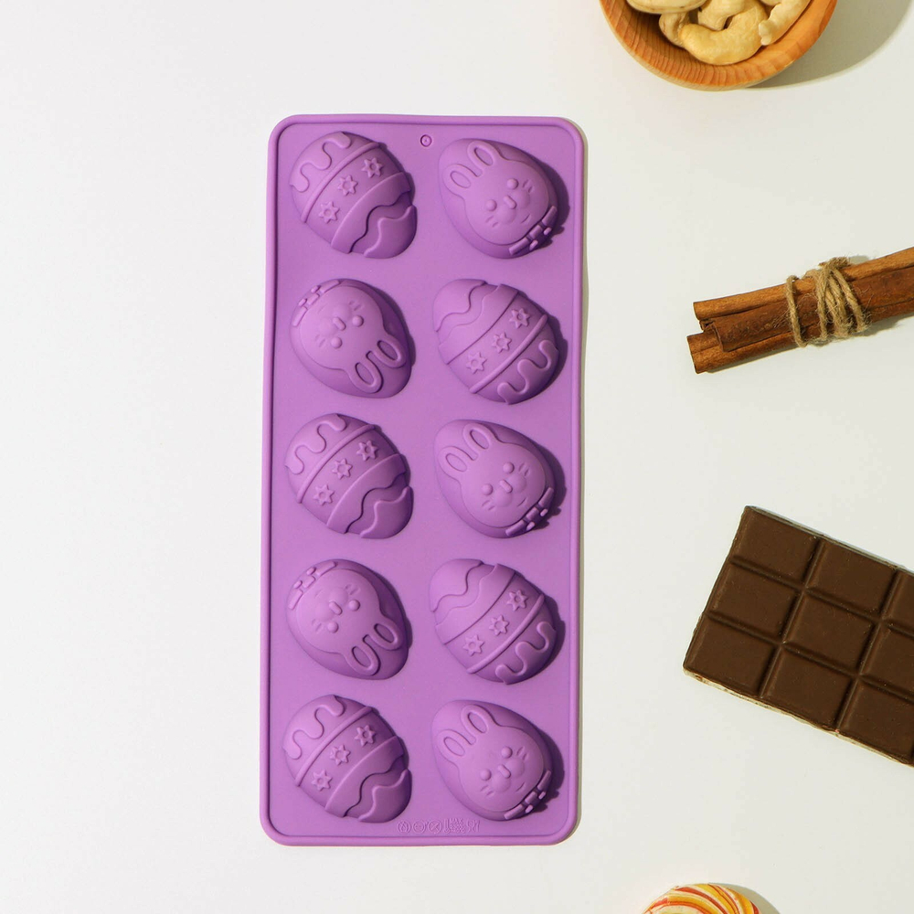 Форма силиконовая для шоколада «Пасха», 22*11*2см, 10 ячеек, цвет МИКС