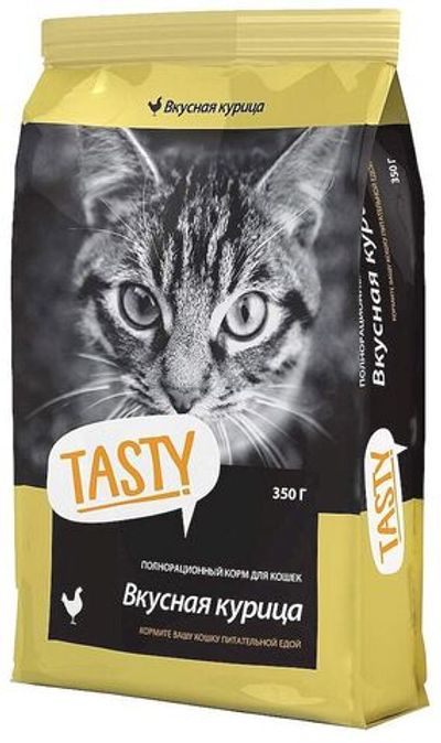 Сухой полнорационный корм для взрослых кошек TASTY с курицей 350 г