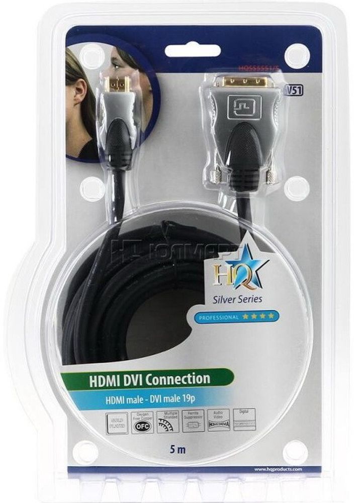 Кабель HQ HDMI - DVI 5.0 м