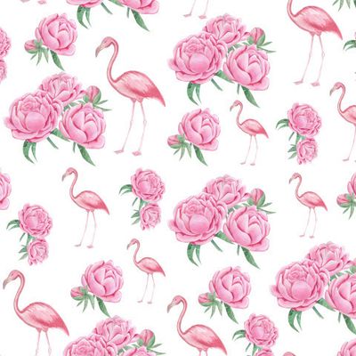 Паттерн с пионами и фламинго нежный