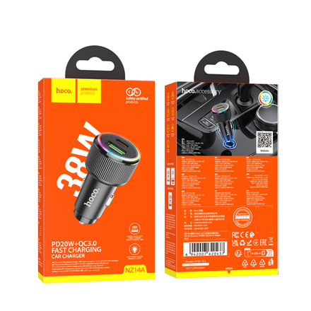 Автомобильный адаптер питания HOCO NZ14A QC 3.0+PD 20W (черный)