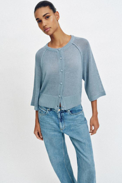 ZARA КАРДИГАН ИЗ ТРИКОТАЖА, СЕРО-СИНИЙ