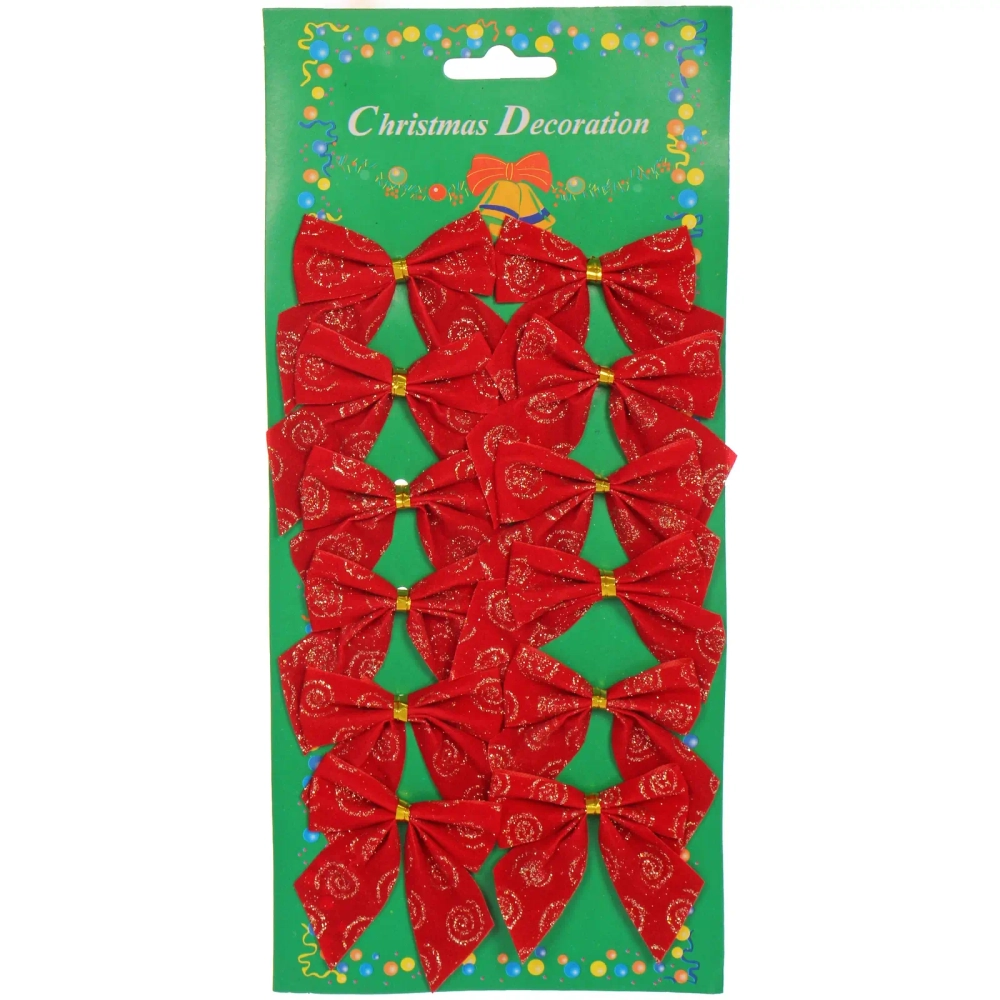 Бант на ёлку «Бархат с золотой пылью» 6см (набор 12 шт)