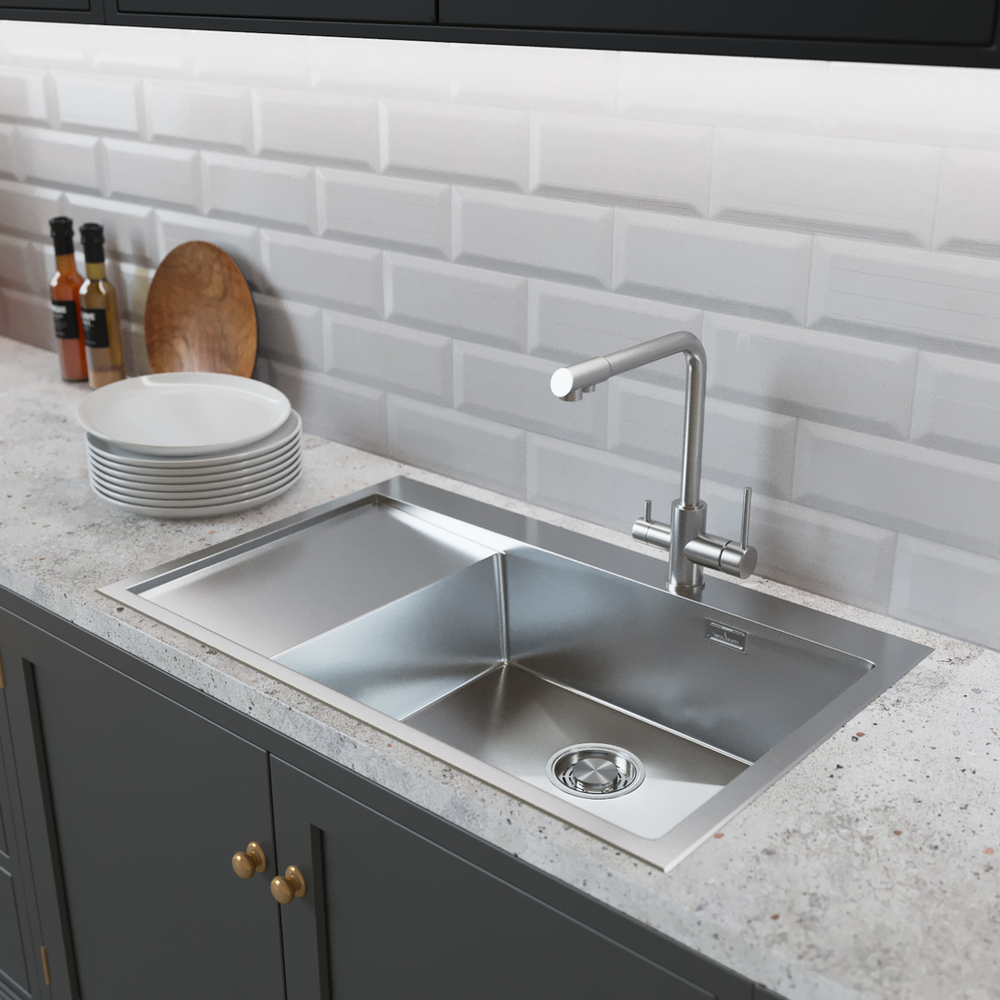 Мойка настол.монтаж 78х50 (3,0) прав. вып 3 1/2  MIXLINE PRO с ФАСКОЙ 20см с сифоном (сатин)