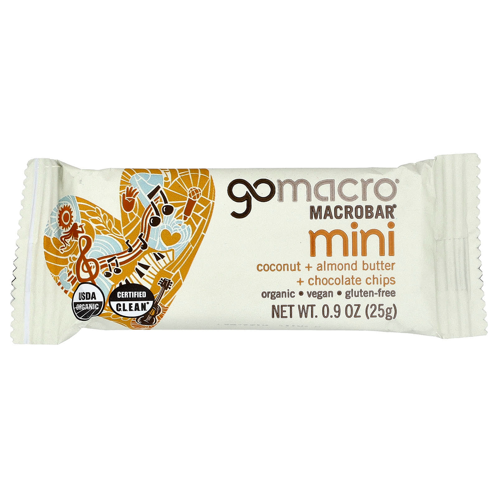 GoMacro, MacroBar® мини, кокос, миндальная паста и шоколадная крошка, 8 батончиков по 25 г (0,9 унции)
