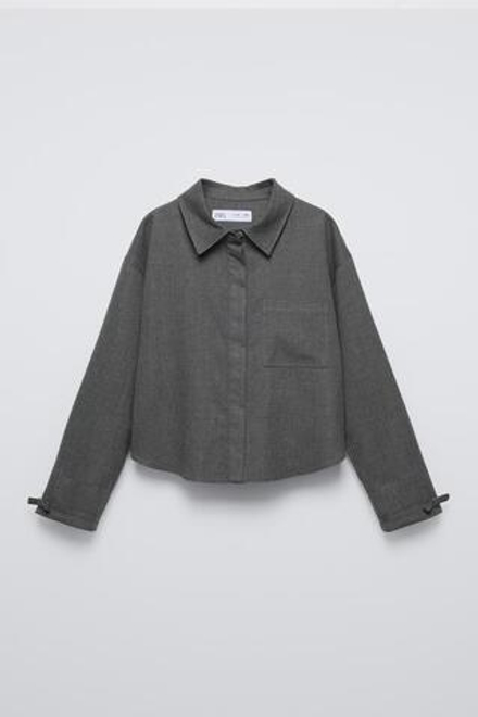 ZARA РУБАШКА С БАНТАМИ, АНТРАЦИТОВО-СЕРЫЙ