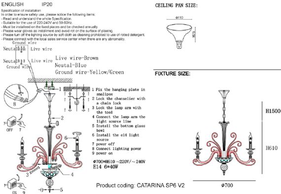 Подвесная люстра Crystal Lux Catarina SP6 V2 Gold/Transparent-Cognac