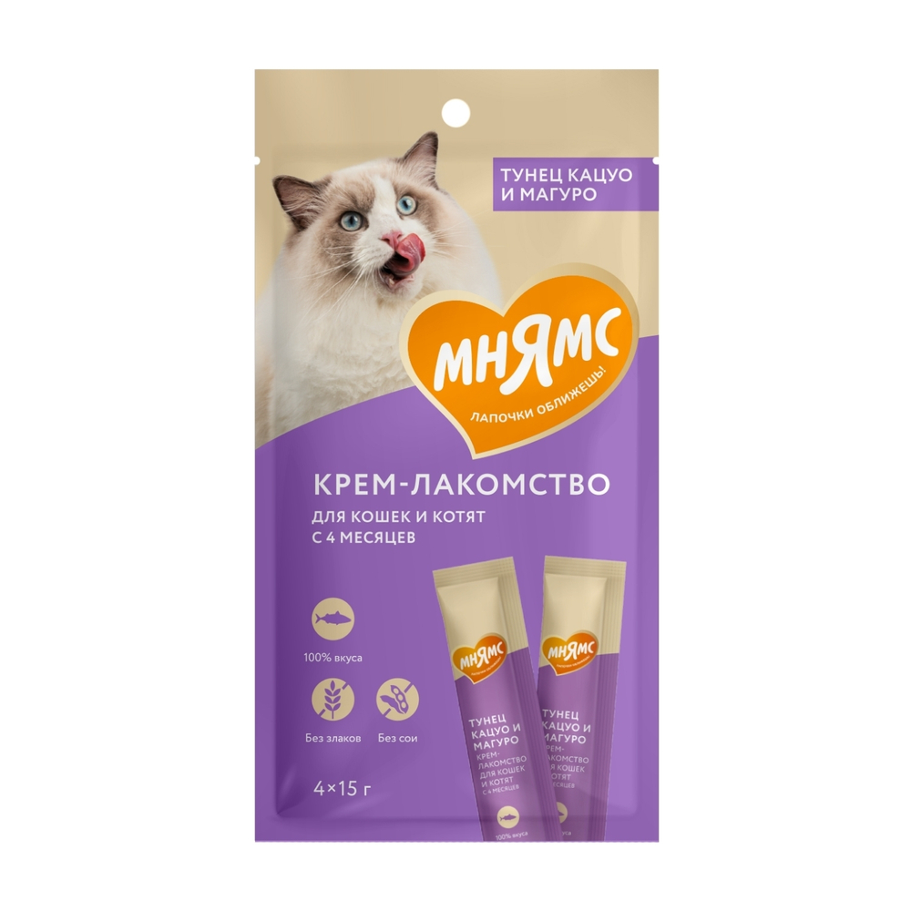 Крем-лакомство для кошек Мнямс с тунцом Кацуо и Магуро 4 шт.*15 г