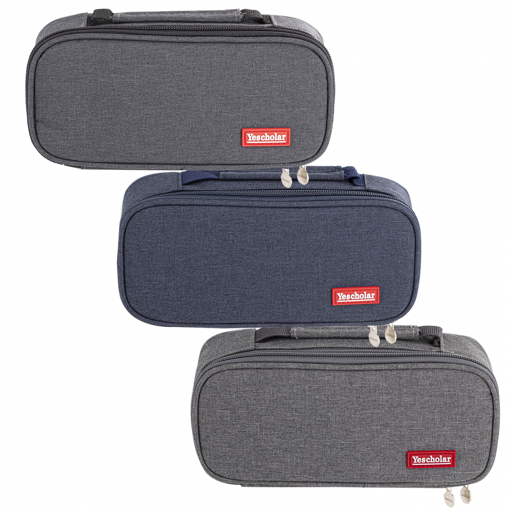 Пенал - косметичка Alingar, ткань, молния, 1 откидная планка, карман-сеточка, ручка, 210 х 90 х 55 мм, "YESCHOLAR", микс (серый, тем-синий, тем-серый)