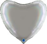 G Шар 36'' / 91 см сердце Серебро, Голография (платина) (БГ-150)