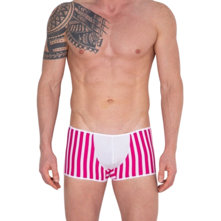 Мужские трусы боксеры в полоску фуксия с белой вставкой Cosmos Colors FM30_PW