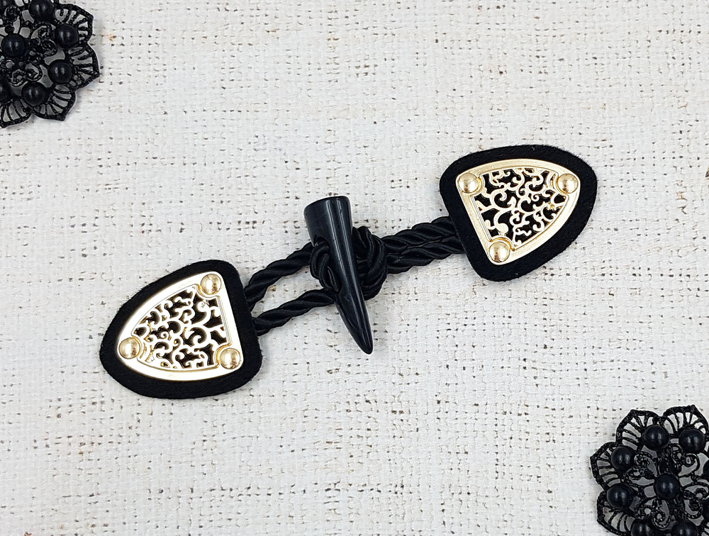 Застежка клевант, р. 16х4,7 см, чёрный с золотом