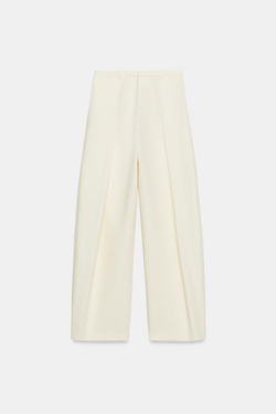 ZARA ОБЪЕМНЫЕ БРЮКИ С ЗАЩИПАМИ, ЭКРЮ