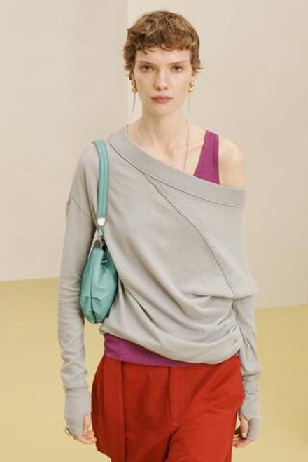 ZARA СВИТЕР С АСИММЕТРИЧНЫМ ВОРОТНИКОМ, СЕРЫЙ