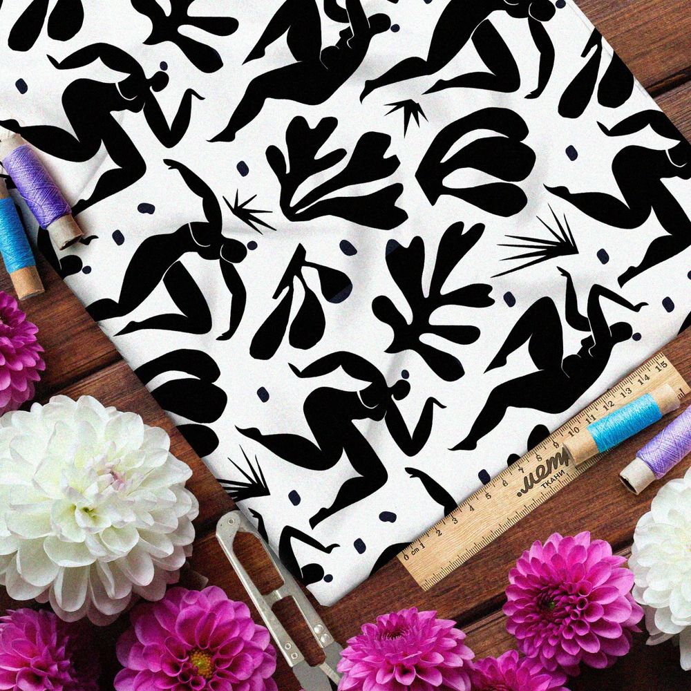 Ткань оксфорд 210 танец женщин и кораллы на белом фоне