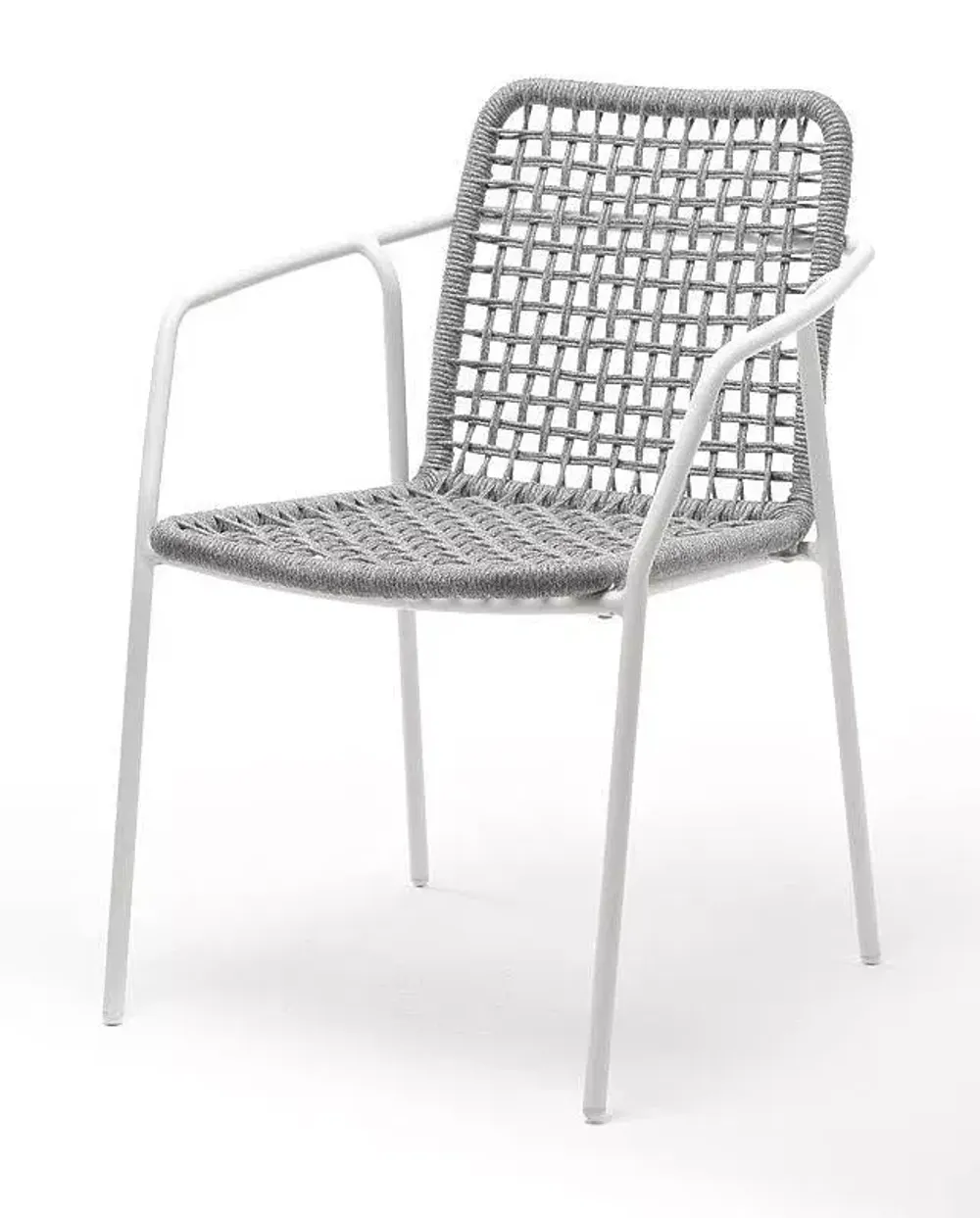 "Тунис" стул плетенный из роупа, каркас алюминий белый, роуп светло-серый