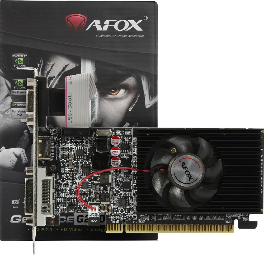 Видеокарта AFOX NVIDIA GeForce G210, 512Мб GDDR3, 64 бита, LP, Retail, PCIe2.0, 1xFAN, 1-SLOT, 30Вт, VGA, HDMI, DVI (AF210-512D3L3-V2)