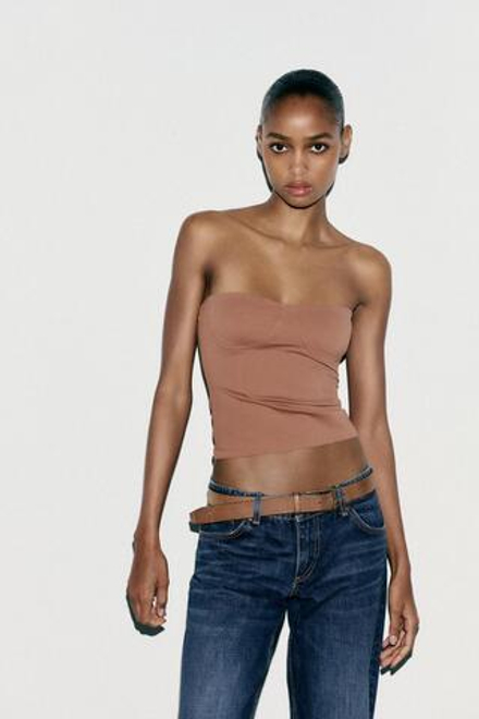 ZARA ТОП БАНДО ИЗ ПОЛИАМИДА, БЕЖЕВЫЙ