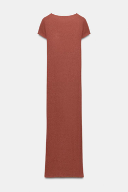 ZARA ДЛИННОЕ ПЛАТЬЕ С КОРОТКИМИ РУКАВАМИ, ОРАНЖЕВЫЙ