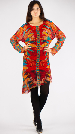 Платье-туника из сетки «Лодки» по мотивам этнической живописи австралийских аборигенов