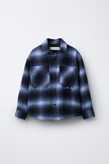 ZARA СТЕГАНАЯ КУРТКА-РУБАШКА В КЛЕТКУ, СИНИЙ