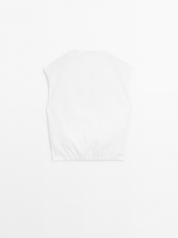 Massimo Dutti Блуза из хлопкового поплина с эластичной деталью, белый