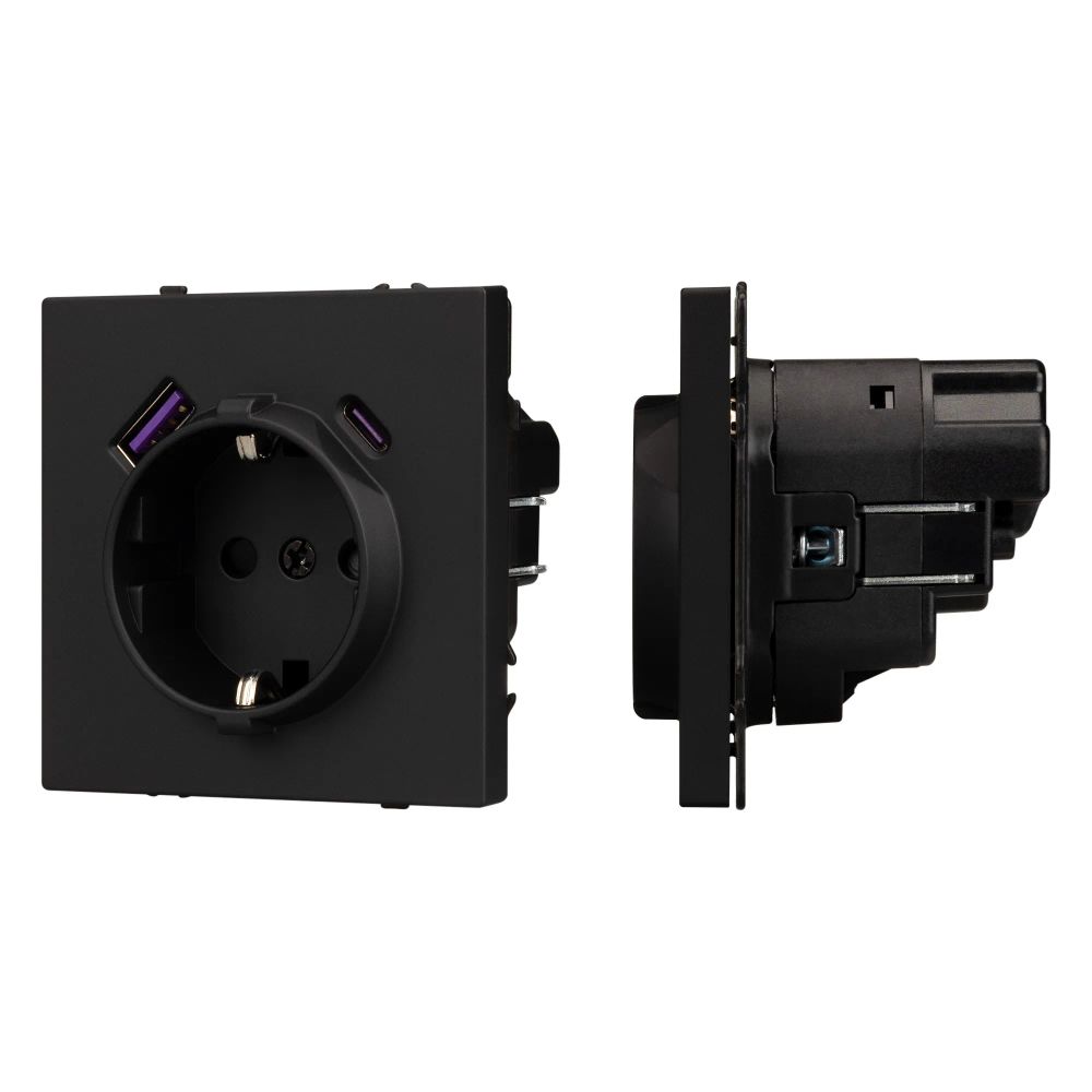 Механизм розетки с USB зарядкой SCT-NOBE-MUAC-SFPL-BK (230V, 16A) (Arlight, Черный оникс) 054285