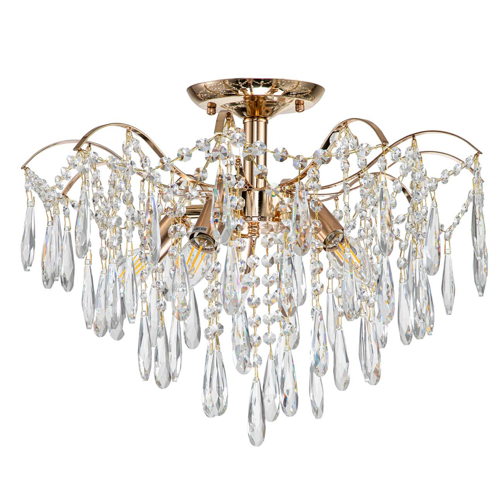 Потолочный светильник 5x60Вт E14, металл/хрусталь, золото/прозрачные кристаллы