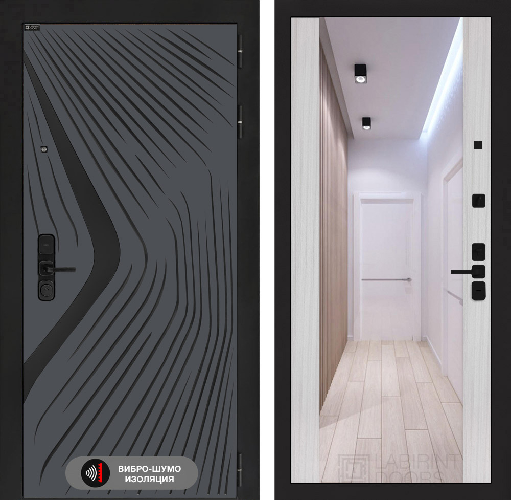 Входная дверь Лабиринт LEOLAB - Зеркало максимум Сандал белый