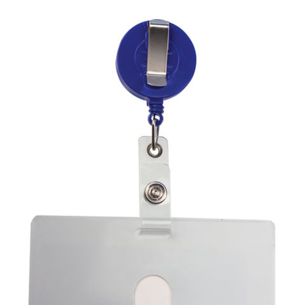 Держатель-рулетка для бейджей, 70 см, петелька, клип, синий, в блистере, BRAUBERG, 235727