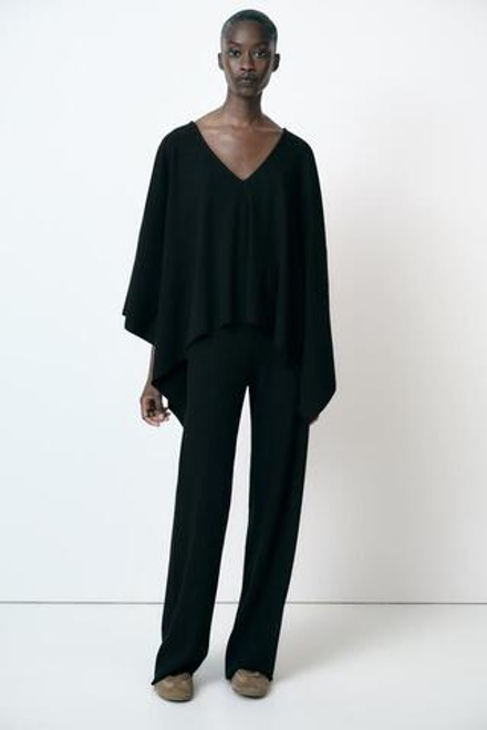 ZARA БРЮКИ В РУБЧИК, ЧЕРНЫЙ