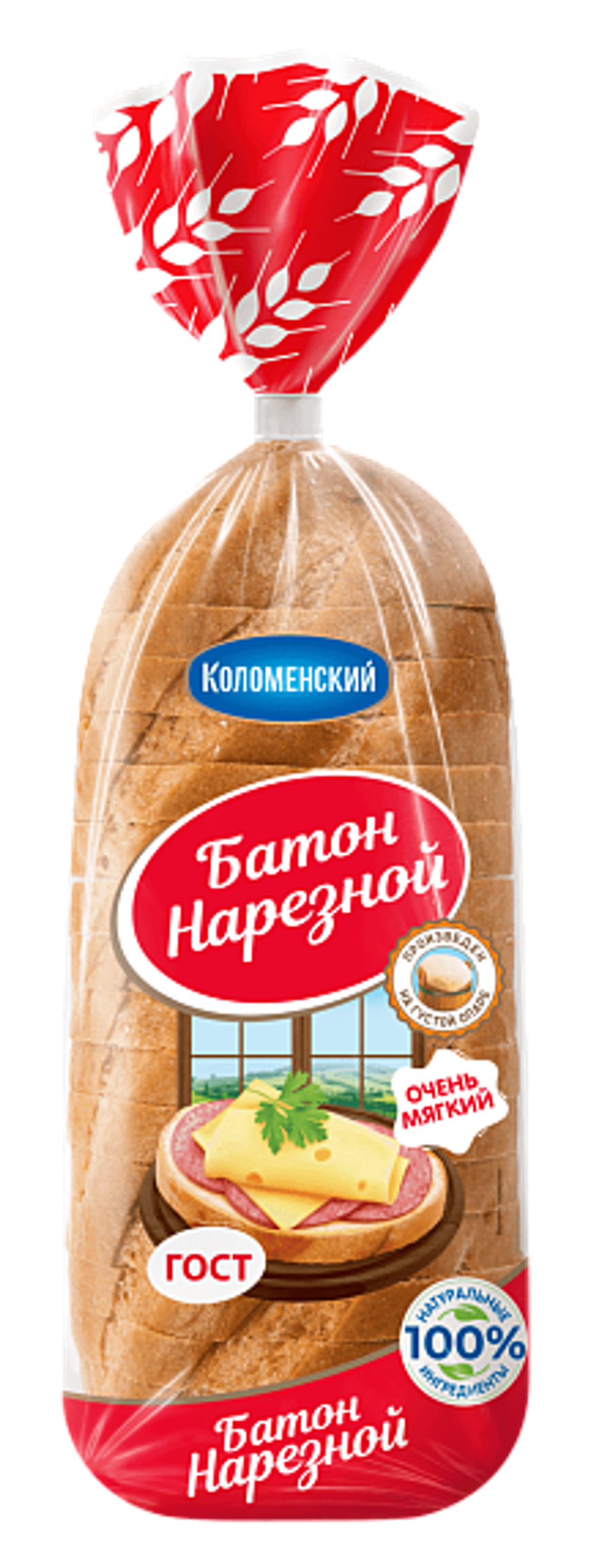Батон Нарезной нарезанный в упаковке, Коломенский, 0,4