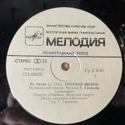 Винтажная виниловая пластинка LP Ю. Энтин, Детская Музыкальная Сказка Голубой Щенок (СССР 1988) 10 дюймов