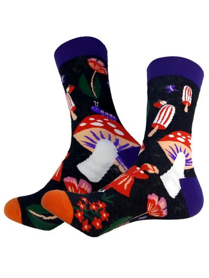 Носки Грибы для Алисы, р-р 36-42 (черный/сиреневый)