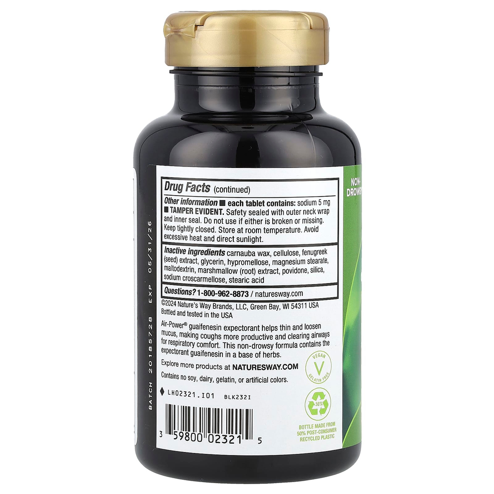 Nature's Way, Air-Power®, гвайфенезин отхаркивающее, 200 мг, 100 таблеток