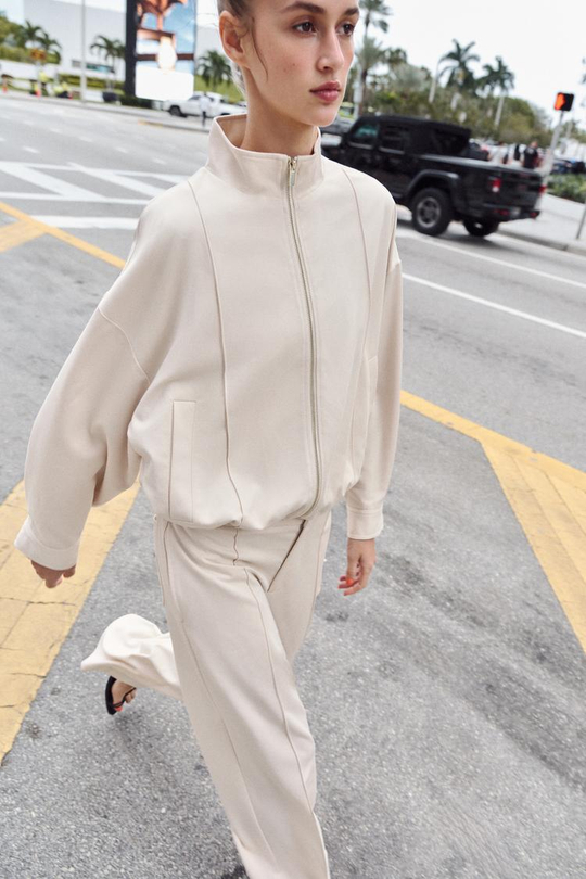 ZARA БОМБЕР С ВОРОТНИКОМ-СТОЙКОЙ, ЭКРЮ