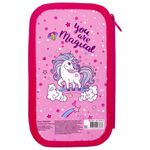 Пенал ПИФАГОР, 2 отделения, ламинированный картон, блестки, 19х11 см, "UNICORN", 229155