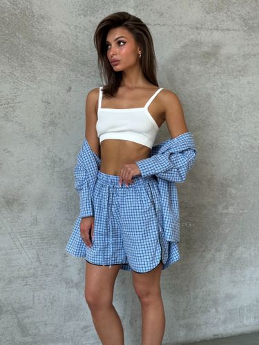 Голубой хлопковый костюм с шортами