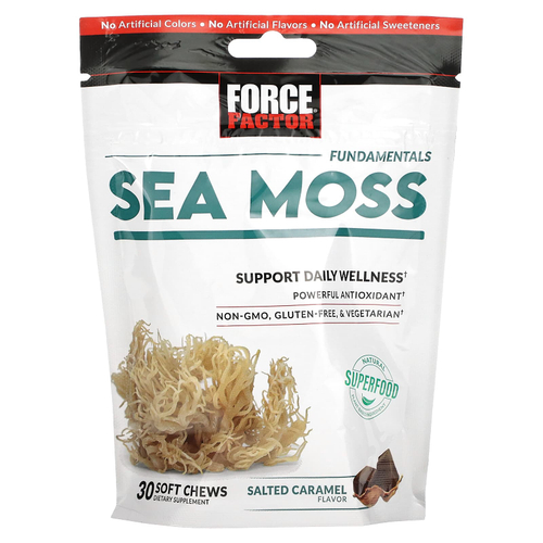 Force Factor, Fundamentals, морской мох, вкус соленой карамели, 30 жевательных таблеток (250 мг в 1 жевательной таблетке)