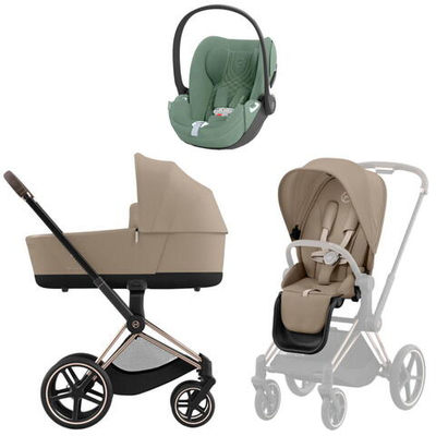 Коляска 3 в 1 Cybex Priam IV Rosegold complete и автокресло Cloud T i-Size Leaf Green Plus Cozy Beige
