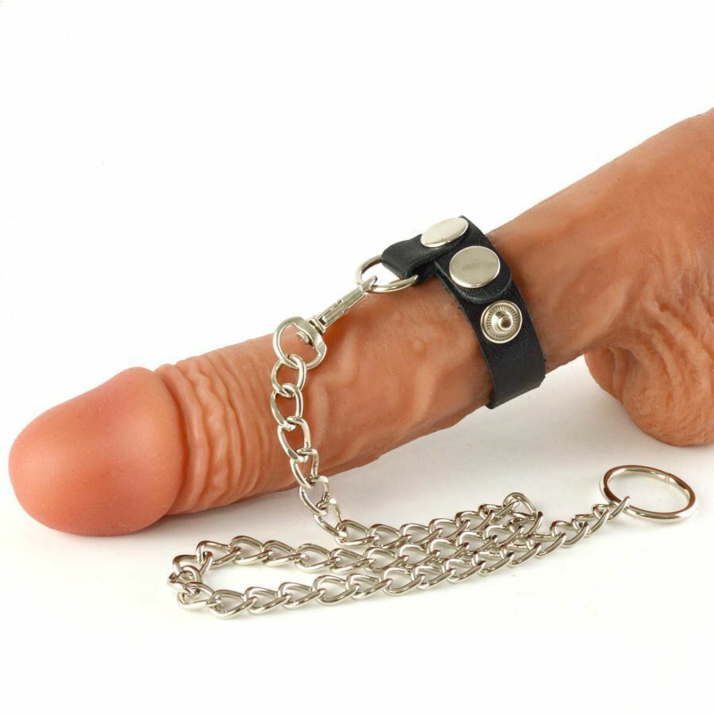 Чёрный кожаный поводок на пенис с 1 ремешком (Цвет: черный)