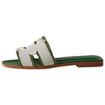 Hermes Oran canvas flat-bottomed fashion sandals women's green, H231095Z V1