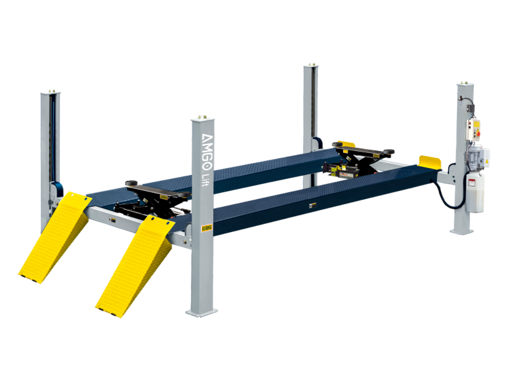 A465E Подъемник четырехстоечный, 6,5 т. с увеличенной длиной платформы для слесарных работ (Серый)