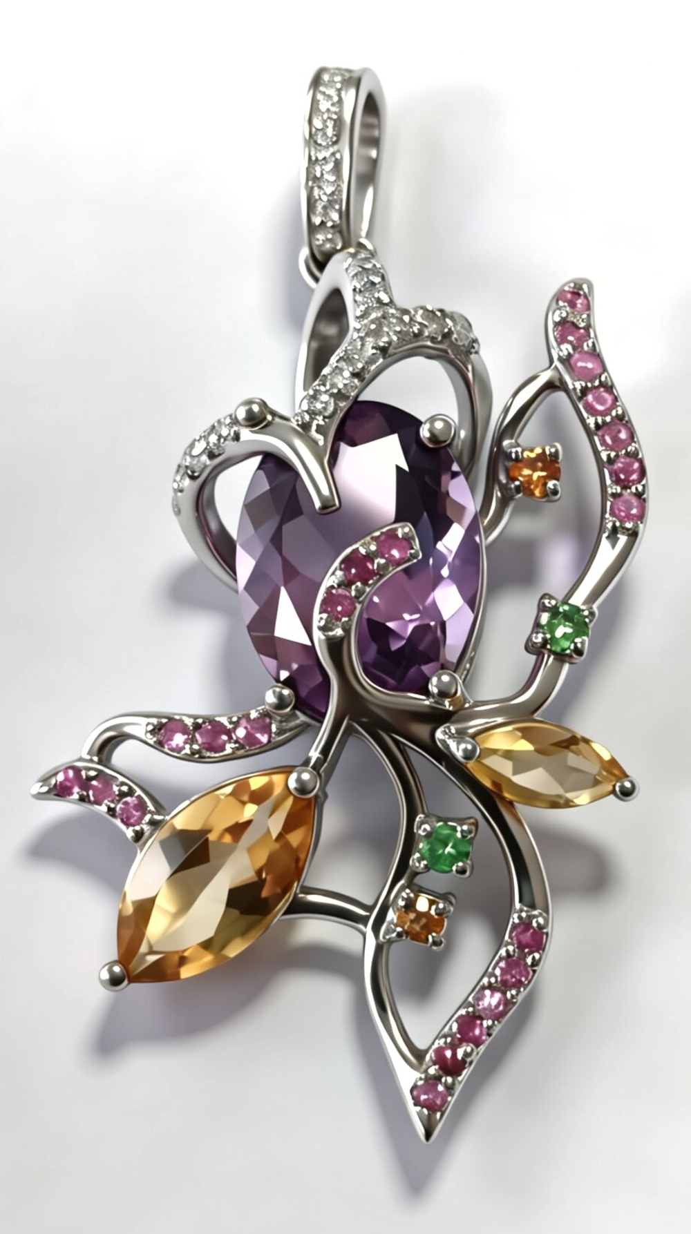 Ювелирная подвеска из серебра 925 пробы,вставка рубин,аметист,цитрин,фианиты