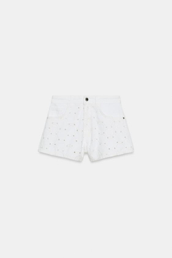 ZARA ШОРТЫ Z1975 СО СРЕДНЕЙ ПОСАДКОЙ И ПЕРФОРИРОВАННОЙ ВЫШИВКОЙ, ЦВЕТ ВЫБЕЛЕННОГО ЛЬНА
